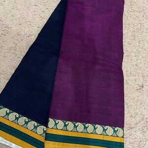South Indian Pure Cotton Saree – Dual Tone Navy Blue & Royal Purple with border